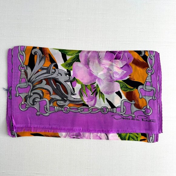 Oscar de la Renta Silk Scarf, Vintage 50x11 Fuchsia Tiger Stripe - Picture 1 of 8
